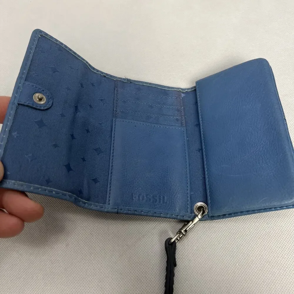 Fossil Keyhole Leather Bi Fold Blue Wallet